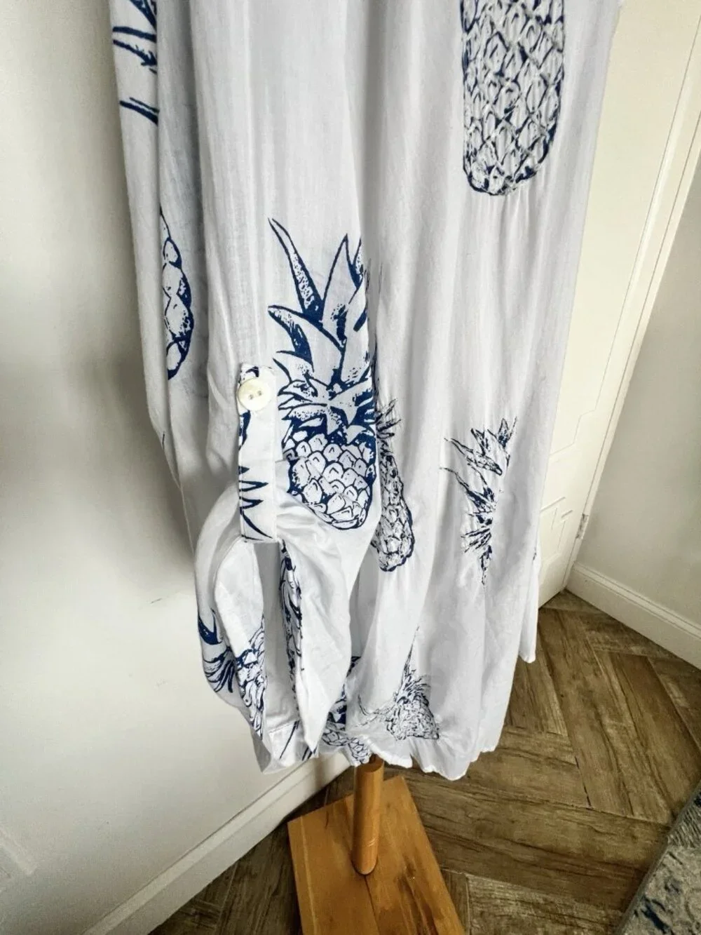 BLUE ISLAND Women's 2X Pineapple Beach Coverup 100% Cotton Swim Resort Pockets